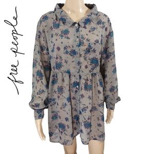 Free People Peplum Oversized Floral Shirt Dress Size Small
